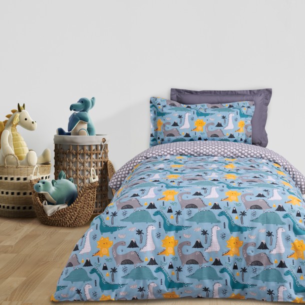 Σετ Σεντόνια Polycotton Μονά 170x260εκ. Kid Line 4928 Μπλε-Γκρι Das Kids