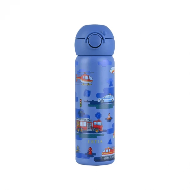 Θερμός Παιδικό Ανοξείδωτο Με Καλαμάκι City Heros 500ml-7,9x6,6x20,3εκ. Save The Aegean Estia 01-43704
