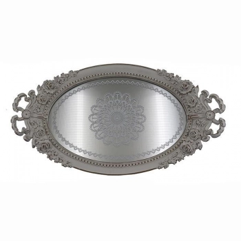 Δίσκος Polyresin Με Καθρέπτη Ασημί 44,2x24x4,2εκ. ESTHETI 752-16069