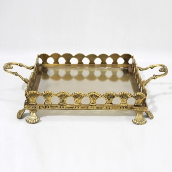 Δίσκος Σερβιρίσματος Μεταλλικός-Γυάλινος Αντικέ Χρυσό-Μελί 36x27x7εκ. ESTHETI 819-00435