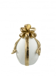 Διακοσμητικό Πασχαλινό Αυγό Με Φιόγκο Polyester Λευκό-Χρυσό 9,5x10,5x15,3εκ. Zen Collection 26.6.52449