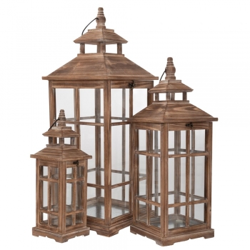 Φανάρι Σετ 3τμχ Ξύλινο Καφέ 31,5x31,5x81,5εκ.-23x23x63,5εκ.-15,5x15,5x45εκ. iliadis 89543