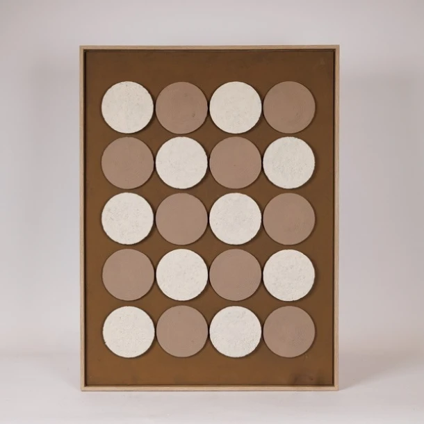 Πίνακας Καμβάς-Ξύλινος Με 3D Κύκλους Καφέ-Μπεζ 60x2,9x80εκ. ESTHETI 812-20020