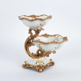 Διακοσμητικό Μπωλ 2 Θέσεων Πορσελάνης-Polyresin Λευκό-Χρυσό Με Λουλούδια 24x19x26εκ. ESTHETI 752-21012