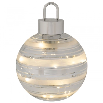 Χριστουγεννιάτικη Διακοσμητική Μπάλα Γυάλινη Με Led Μπαταρίας Λευκή-Ασημί Φ15εκ. iliadis 90924