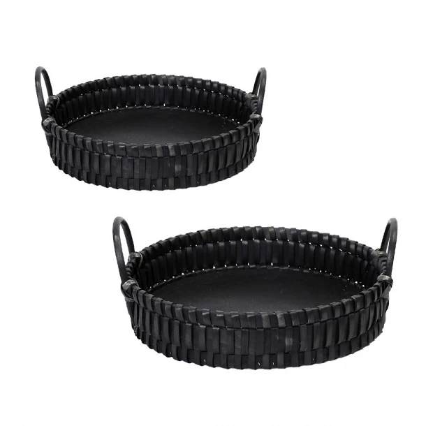 Καλάθι Σετ 2τμχ Με Λαβές Ψάθινο Μαύρο Δ41x9εκ.-Δ35x9εκ. ESPIEL XYP504