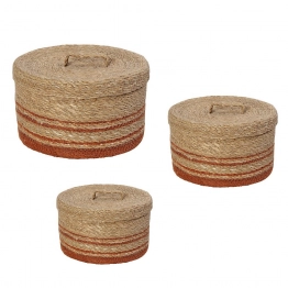 Καλάθι Με Καπάκι Σετ 3τμχ Seagrass Κεραμιδί-Natural ESPIEL 32x17εκ.-26x16εκ.-20x14εκ. KAG412