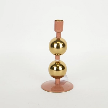 Κηροπήγιο Μεταλλικό Ροδακινί-Χρυσό 9x9x18εκ. ESTHETI 752-24079