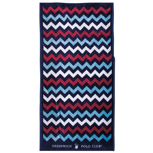 Πετσέτα Θαλάσσης Βαμβακερή 90x180εκ. Essential 4008 Μπλε-Κόκκινο-Λευκό Greenwich Polo Club