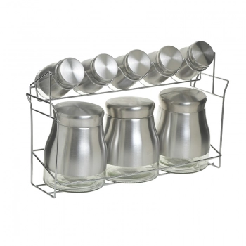 Δοχεία Αποθήκευσης Σετ 8τμχ Με Βάση Μεταλλικά-Γυάλινα Ασημί CLICK 37x13x22εκ. 6-60-043-0037