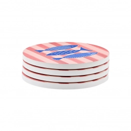 Σουβέρ Σετ 4τμχ Κεραμικό Με Αντιολισθητική Βάση Φελλού Φ10,3εκ. Porto Pesce Estia 07-39271