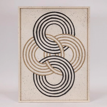 Πίνακας Καμβάς Ανάγλυφος Με Κύκλους Λευκός-Μπεζ-Μαύρος 60x3x80εκ. ESTHETI 812-10003