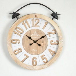 Ρολόι Τοίχου Ξύλινο-Μεταλλικό Natural-Λευκό 50x6x60εκ. ESTHETI 753-13039