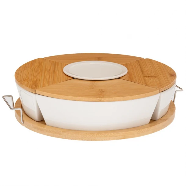 Ορντερβιέρα Κεραμική Λευκή Με Bamboo Βάση Και Καπάκια Φ32x28,5x7εκ. iliadis 91925