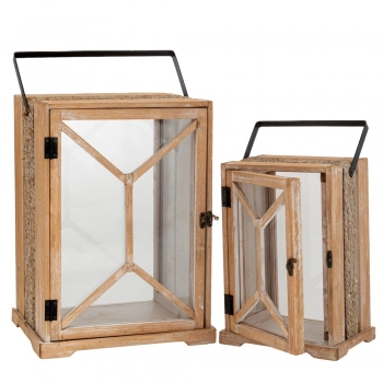 Φανάρι Σετ 2τμχ Ξύλινο-Μεταλλικό Natural-Μαύρο 30,5x22x52,5εκ.-21,5x16x40εκ. iliadis 89285