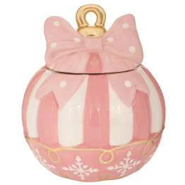 Χριστουγεννιάτικη Μπισκοτιέρα Κεραμική Μπάλα Λευκό-Ροζ 18,5x18,5x21,5εκ. iliadis 91115