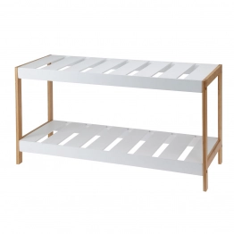 Παπουτσοθήκη 2 Επιπέδων Bamboo-MDF 70x26x36εκ. Natural-White MRShome 0064000