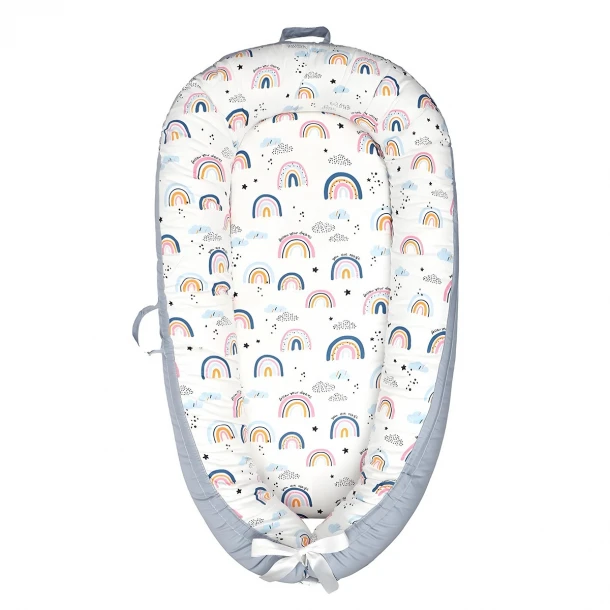 Φωλιά Ύπνου Βαμβακερή 85x55x15εκ. Rainbow Εκρού-Γκρι Melinen 20005224