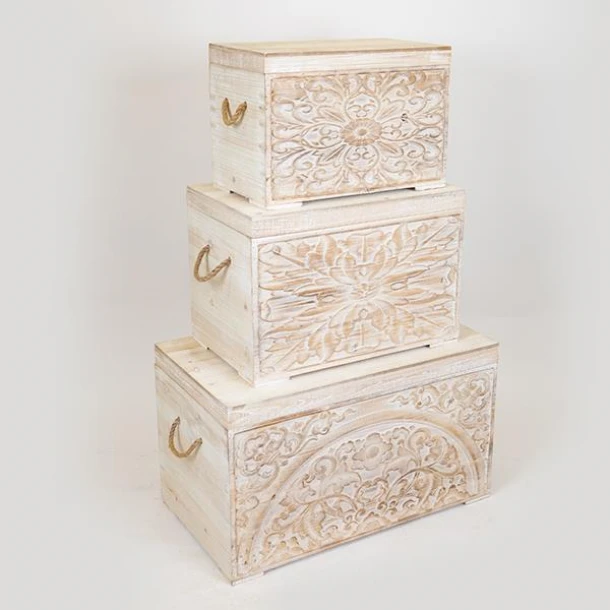 Μπαούλο Σετ 3τμχ Ξύλινο Μπεζ-Λευκό 72x40,5x41εκ.-55,5x33,5x36,5εκ.-47,5x26,5x31εκ. ESTHETI 752-28013