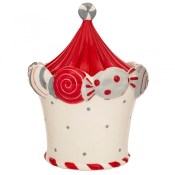 Χριστουγεννιάτικη Μπισκοτιέρα Κεραμική Καραμέλες Λευκό-Κόκκινο 18x18x23εκ. iliadis 90772