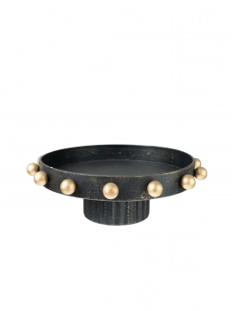 Διακοσμητική Πιατέλα Μεταλλική Αντικέ Μαύρο Με Μπίλιες Χρυσές 34x34x12,5εκ. Zen Collection 25.3.51381