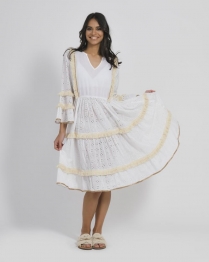 Καφτάνι-Φόρεμα Βαμβακερό Λευκό-Μπεζ ble One Size 5-41-089-0085
