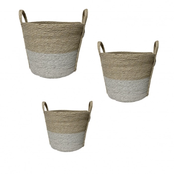 Καλάθι Σετ 3τμχ Ραττάν Λευκό-Natural 35x30εκ.-30x25εκ.-25x20εκ. ESPIEL FEX203