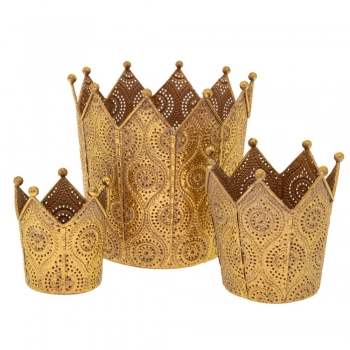 Σετ 3τμχ Διακοσμητικές Κορώνες Μεταλλικές Χρυσές 16x15x15,5εκ.-11x11x11,5εκ.-8,5x8,5x8,5εκ. iliadis 88944