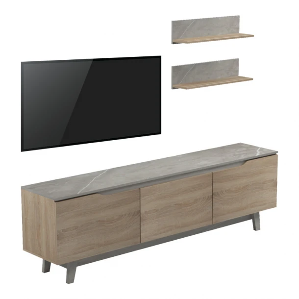 Σύνθετο σαλονιού Kasia pakoworld σε μπεζ μαρμάρου-sonoma απόχρωση 180x35x48.5εκ