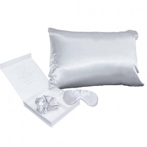 Σετ Ύπνου 3τμχ Pure Silk Μαξιλαροθήκη-Μάσκα Ύπνου-Λαστιχάκι Μαλλιών Silver Melinen 20004964