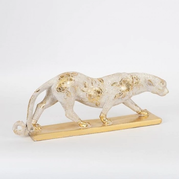 Διακοσμητικός Επιτραπέζιος Πάνθηρας Polyresin Λευκός-Χρυσός 42,5x10,5x16,7εκ. ESTHETI 752-11605