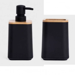 Σετ 2τμχ Ντισπένσερ & Ποτηροθήκη Πλαστικό-Bamboo Μαύρο-Natural Setisa 7,5x17,5εκ.-7x11,5εκ. Homla 237913-237908