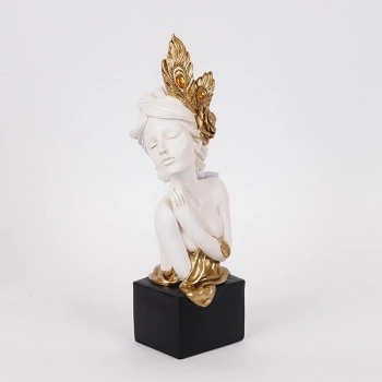 Διακοσμητικό Επιτραπέζιο Γυναίκα Με Λουλούδι Polyresin Λευκό-Χρυσό 12x11x33,5εκ. ESTHETI 752-27200