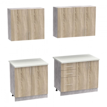 Σύνθεση κουζίνας Festa V pakoworld μελαμίνη σε sonoma απόχρωση και πάγκο σε ανοιχτό γκρι 180x60x85εκ