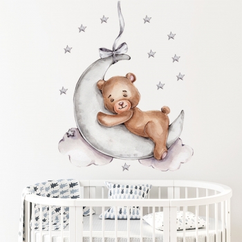 Αυτοκόλλητα Τοίχου Teddy Bear On Themoon 72x57εκ. Sipo SIP-WS63026