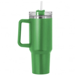Ποτήρι Θερμός Γίγας 1200ml Ανοξείδωτο Ατσάλι Πράσινο Με Λαβή & Καλαμάκι Homie 80-2167