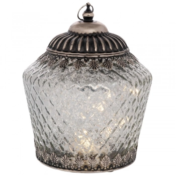 Φαναράκι Γυαλινό-Μεταλλικό Με Led Φως Ασημί 15x15x19εκ. iliadis 92589