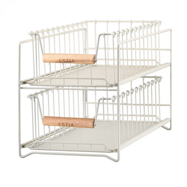 Καλάθι Οργάνωσης 2 Όροφο Μεταλλικό-Ξύλινο Συρταρωτό Ιβουάρ 20,7x36,5x25εκ. Allure Estia 02-30100