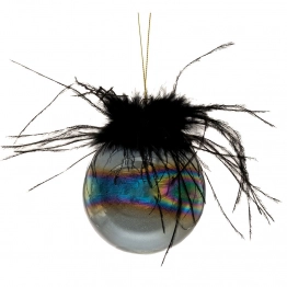 Μπάλα-Στολίδι Σετ 6τμχ Γυάλινη Με Πούπουλα Ιριδίζουσα Μαύρη 8εκ. iliadis 87483