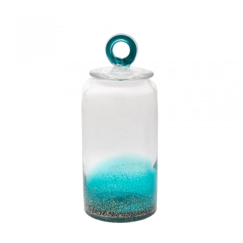 Διακοσμητικό Βάζο Με Καπάκι Γυάλινο Διάφανο-Τυρκουάζ iliadis Φ12x28,5εκ. 85012