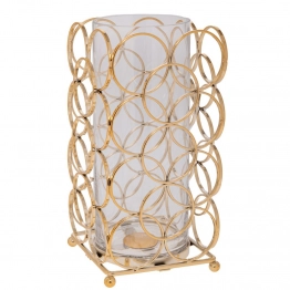 Κηροπήγιο Μεταλλικό Χρυσό Με Γυαλί 13x13x25εκ. iliadis 92035
