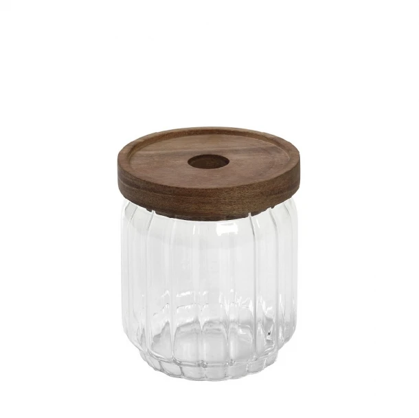 Δοχείο Κουζίνας Γυάλινο Με Καπάκι Ξύλινο Ακακίας 500ml-9x10εκ. ESPIEL TUL102K6