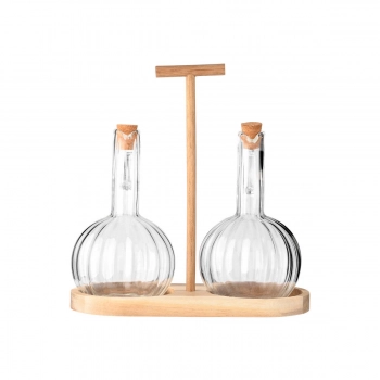 Σετ 2τμχ Δοχεία Για Λάδι-Ξύδι Γυάλινα Με Βάση Ξύλινη 20,5x9,5x21εκ. Allure Estia 01-26264