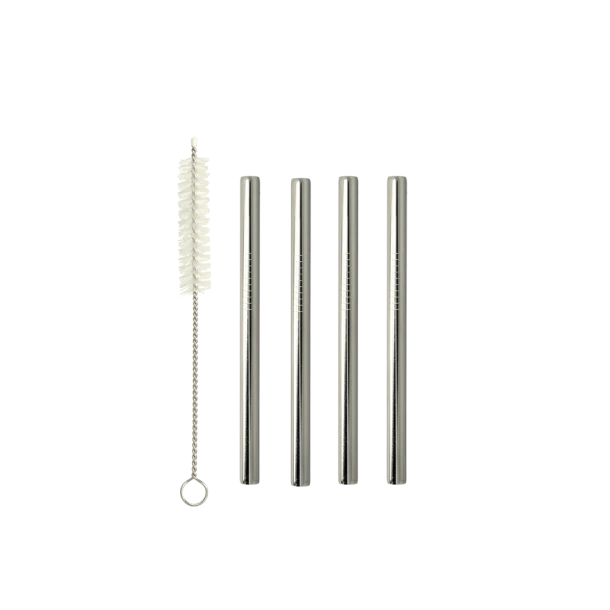 Σετ 4τμχ Καλαμάκια Ανοξείδωτα Κοντά 12,5εκ. Με Βουρτσάκι Καθαρισμού Metaltex 253182