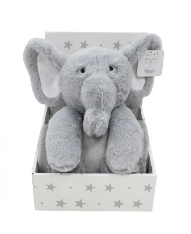 Σετ Κουβέρτα Fleece Αγκαλιάς-Λίκνου 75x90εκ. Με Λούτρινο Ζωάκι 25εκ. Elephant 03 Grey Dimcol