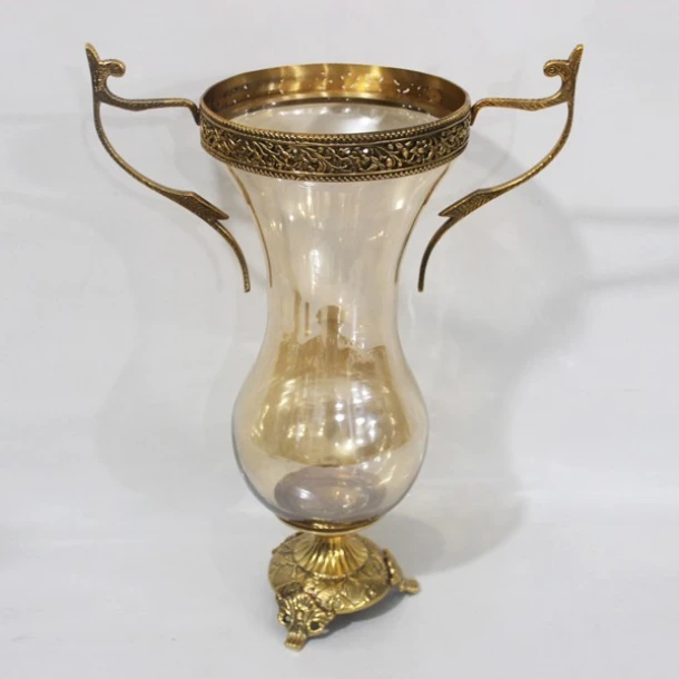 Βάζο Γυάλινο-Μεταλλικό Αντικέ Χρυσό-Μελί 27x16x38εκ. ESTHETI 819-00434