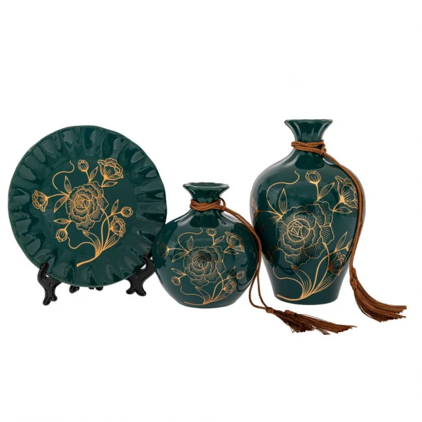 Σετ 3τμχ Διακοσμητικά Επιτραπέζια Κεραμικά Πετρόλ Με Λουλούδια 14x14x22εκ.-13x13x15εκ.-20x2x20εκ. iliadis 88568
