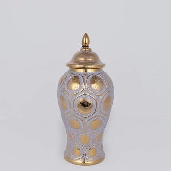 Βάζο Με Καπάκι Κεραμικό Γκρι-Χρυσό 17,7x40εκ. ESTHETI 752-20349