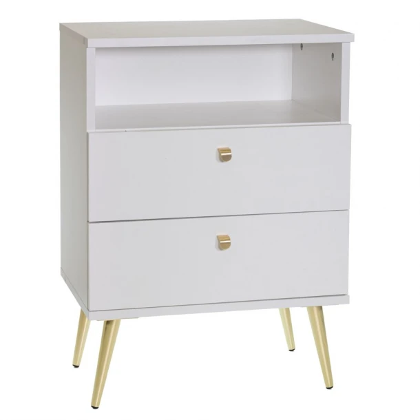 Κομοδίνο Ξύλινο Με Μεταλλικά Πόδια Λευκό-Χρυσό Stolik 50x34x69εκ. iliadis 93748