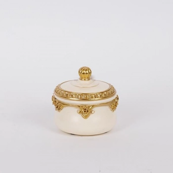 Διακοσμητικό Κουτάκι Με Καπάκι Polyresin Λευκό-Χρυσό 9,5x10,2εκ. ESTHETI 752-28618